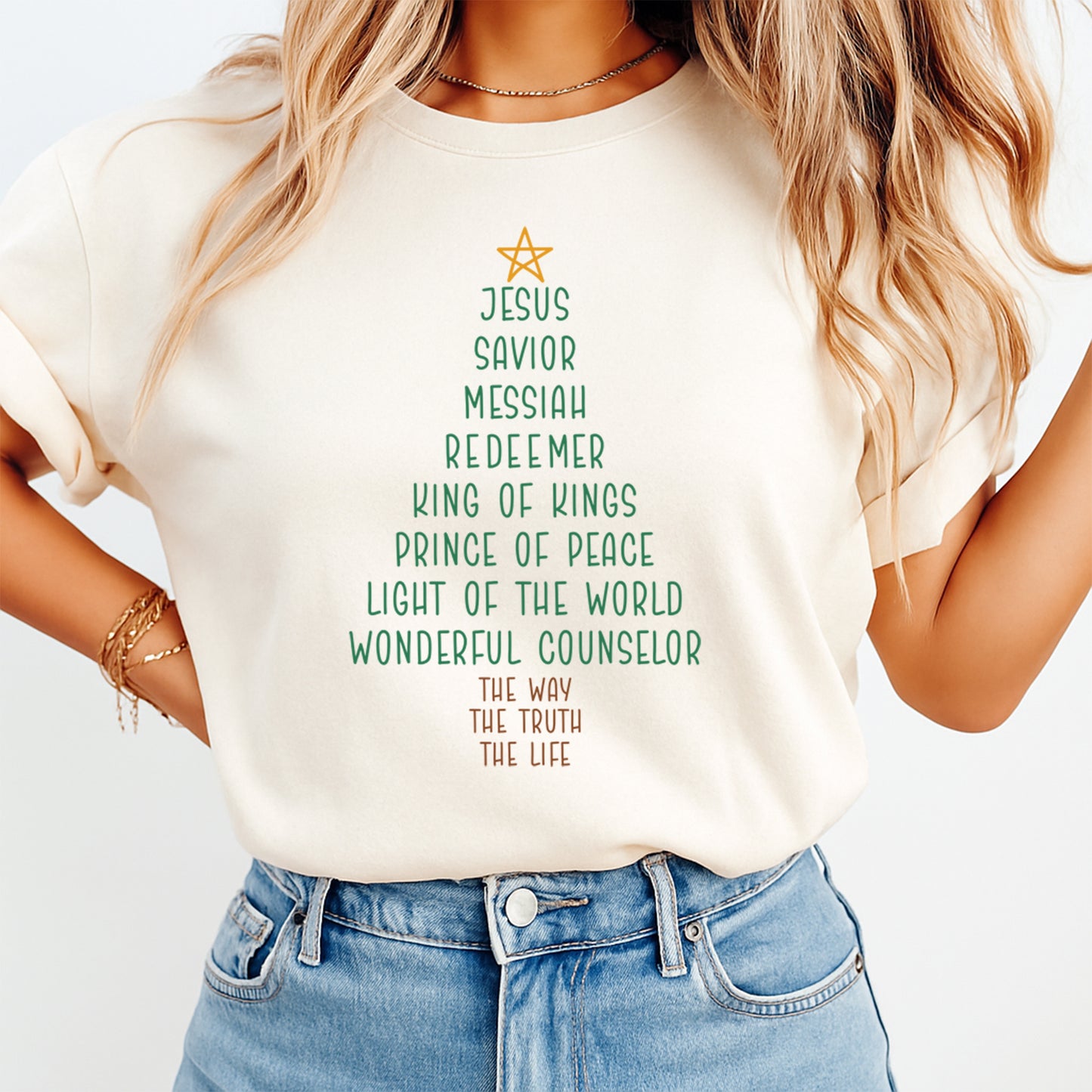Christmas DTF Transfer – Christian Tree of Names of Jesus Ready to Press Iron On Heat Transfer for DIY Shirts 11781