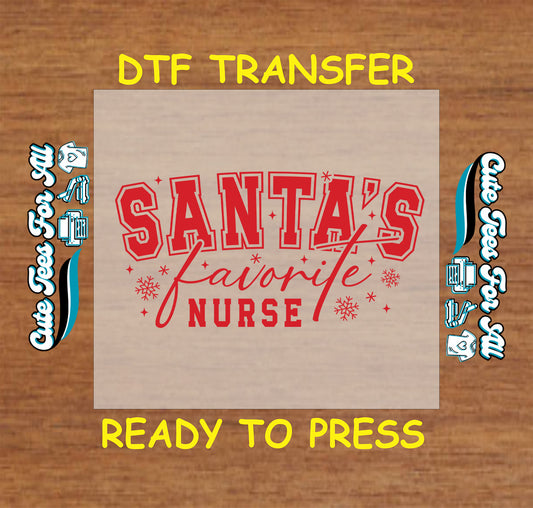 Santa’s Favorite Nurse red varsity snowflake Christmas ready to press dtf iron on heat transfer for DIY shirts