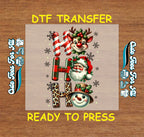 Christmas DTF Transfer – Santa Reindeer and Snowman “Ho Ho Ho” Ready to Press Iron On Heat Transfer for DIY Shirts 11819