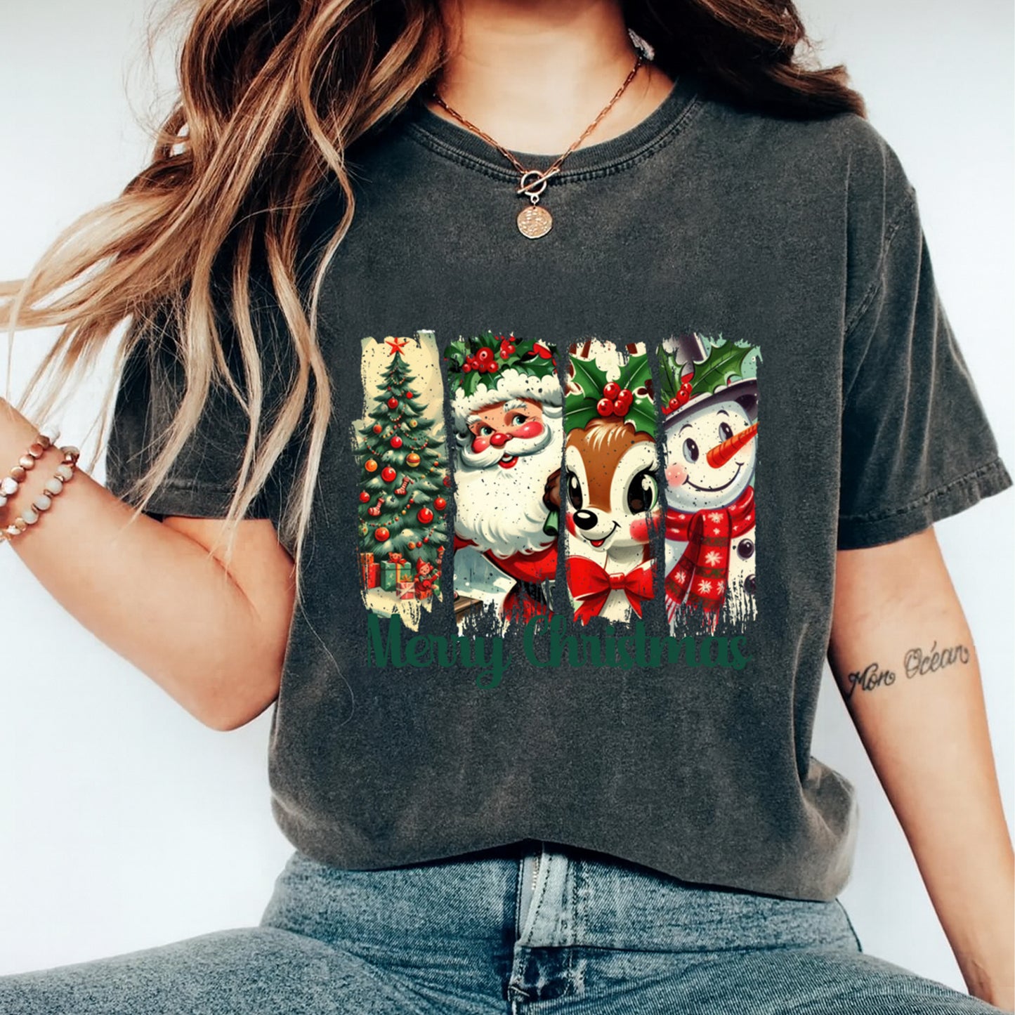 Christmas DTF Transfer – Santa Reindeer Snowman Merry Christmas Ready to Press Iron On Heat Transfer for DIY Shirts 11838