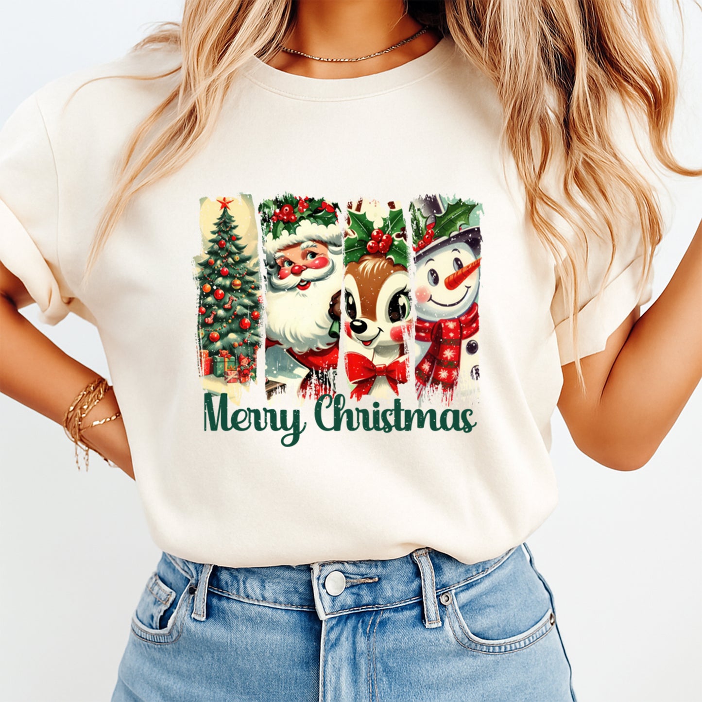 Christmas DTF Transfer – Santa Reindeer Snowman Merry Christmas Ready to Press Iron On Heat Transfer for DIY Shirts 11838