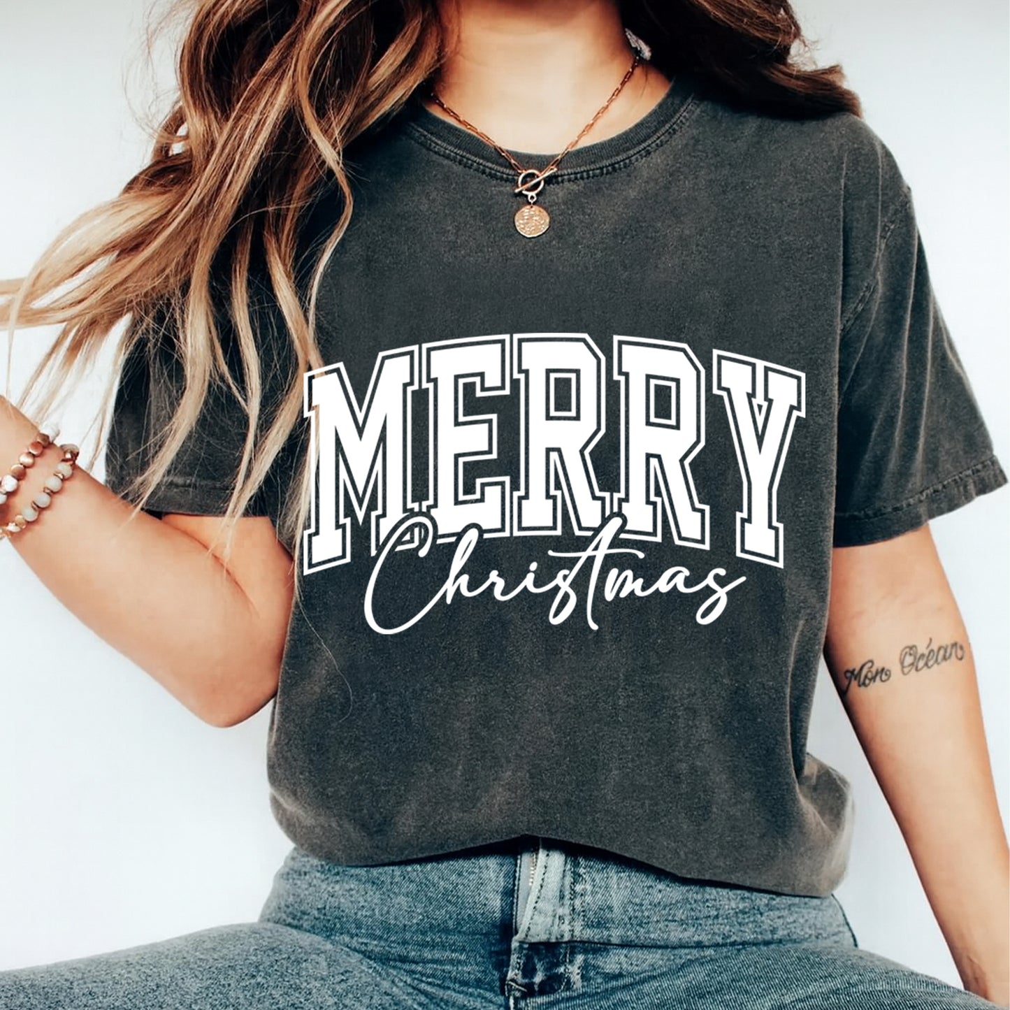 Christmas DTF Transfer – Bold Merry Christmas Typography Ready to Press Iron On Heat Transfer for DIY Shirts 11841