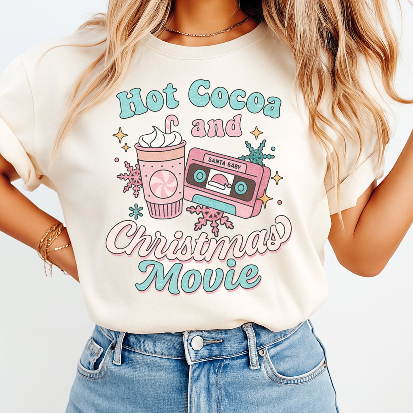 Christmas DTF Transfer – Hot Cocoa and Christmas Movie Ready to Press Iron On Heat Transfer for DIY Shirts 11846