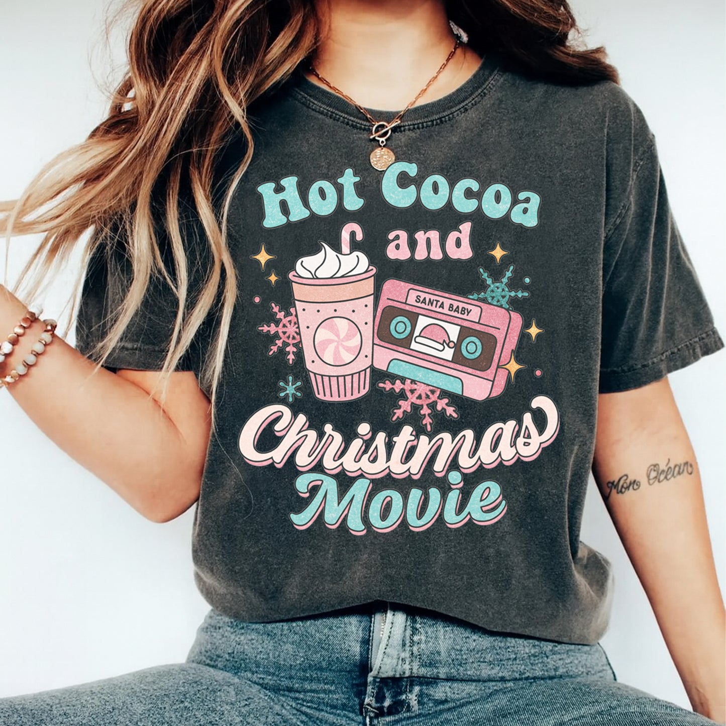 Christmas DTF Transfer – Hot Cocoa and Christmas Movie Ready to Press Iron On Heat Transfer for DIY Shirts 11846