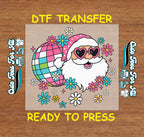 Christmas DTF Transfer – Groovy Santa with Disco Ball and Flowers Ready to Press Iron On Heat Transfer for DIY Shirts 11856
