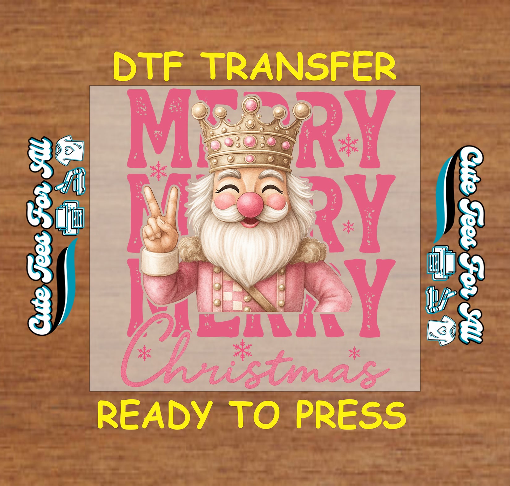 Pink nutcracker with crown Merry Merry Merry Christmas ready to press DTF iron on heat transfer for DIY shirts