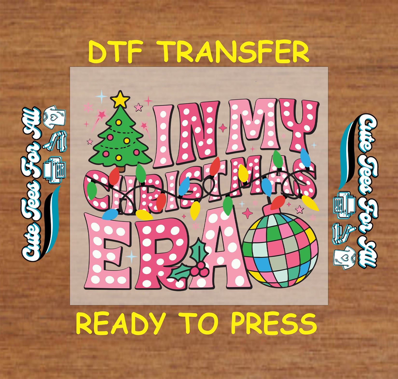 In My Christmas Era retro disco ball and lights ready to press DTF iron on heat transfer for DIY shirts