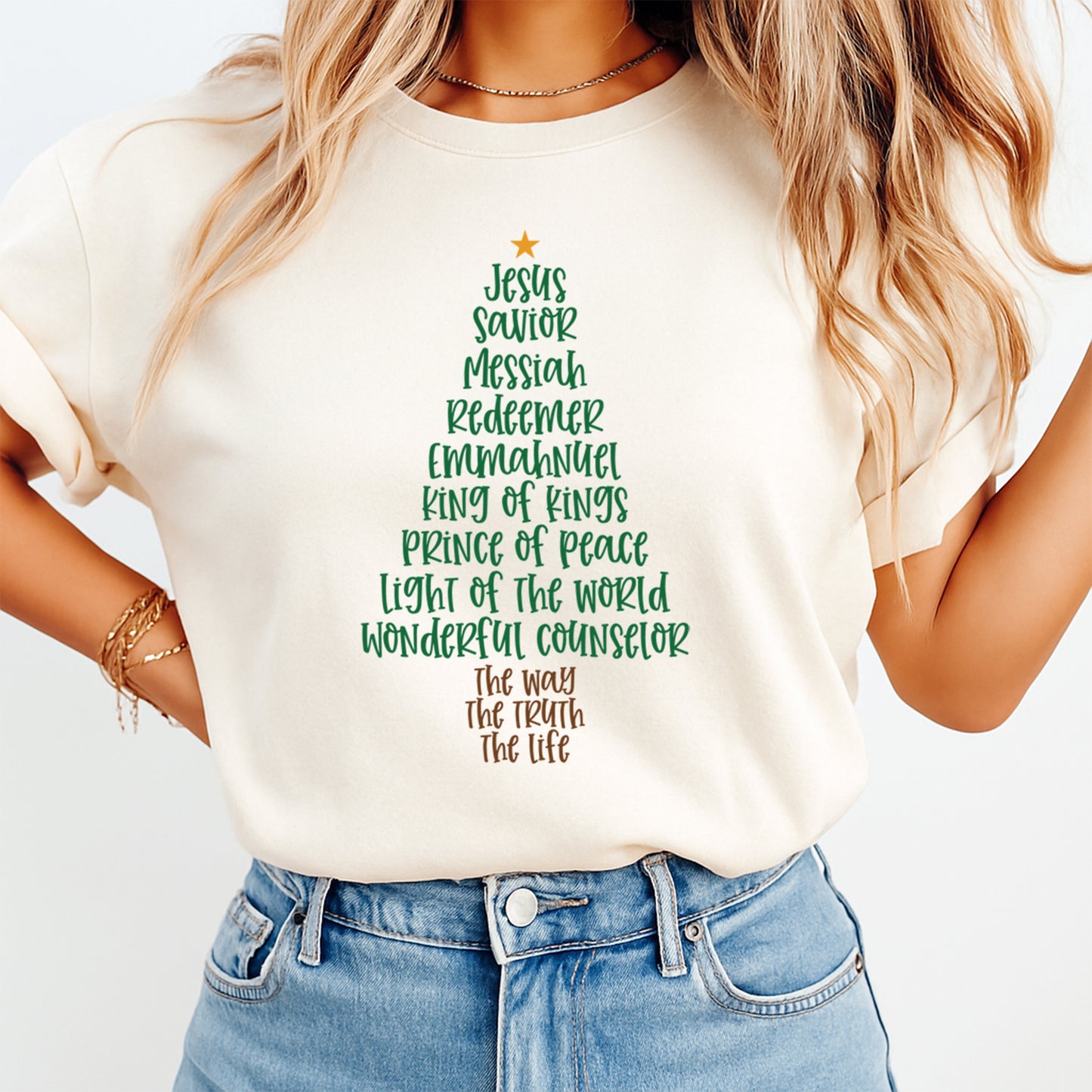 Christmas DTF Transfer – Christian Tree of Names of Jesus Ready to Press Iron On Heat Transfer for DIY Shirts 11865