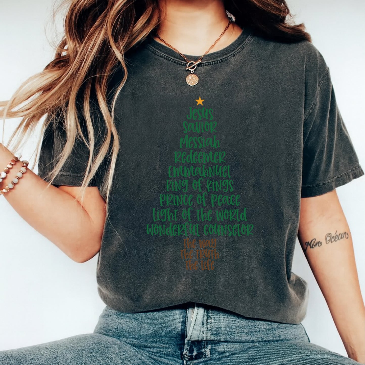 Christmas DTF Transfer – Christian Tree of Names of Jesus Ready to Press Iron On Heat Transfer for DIY Shirts 11865