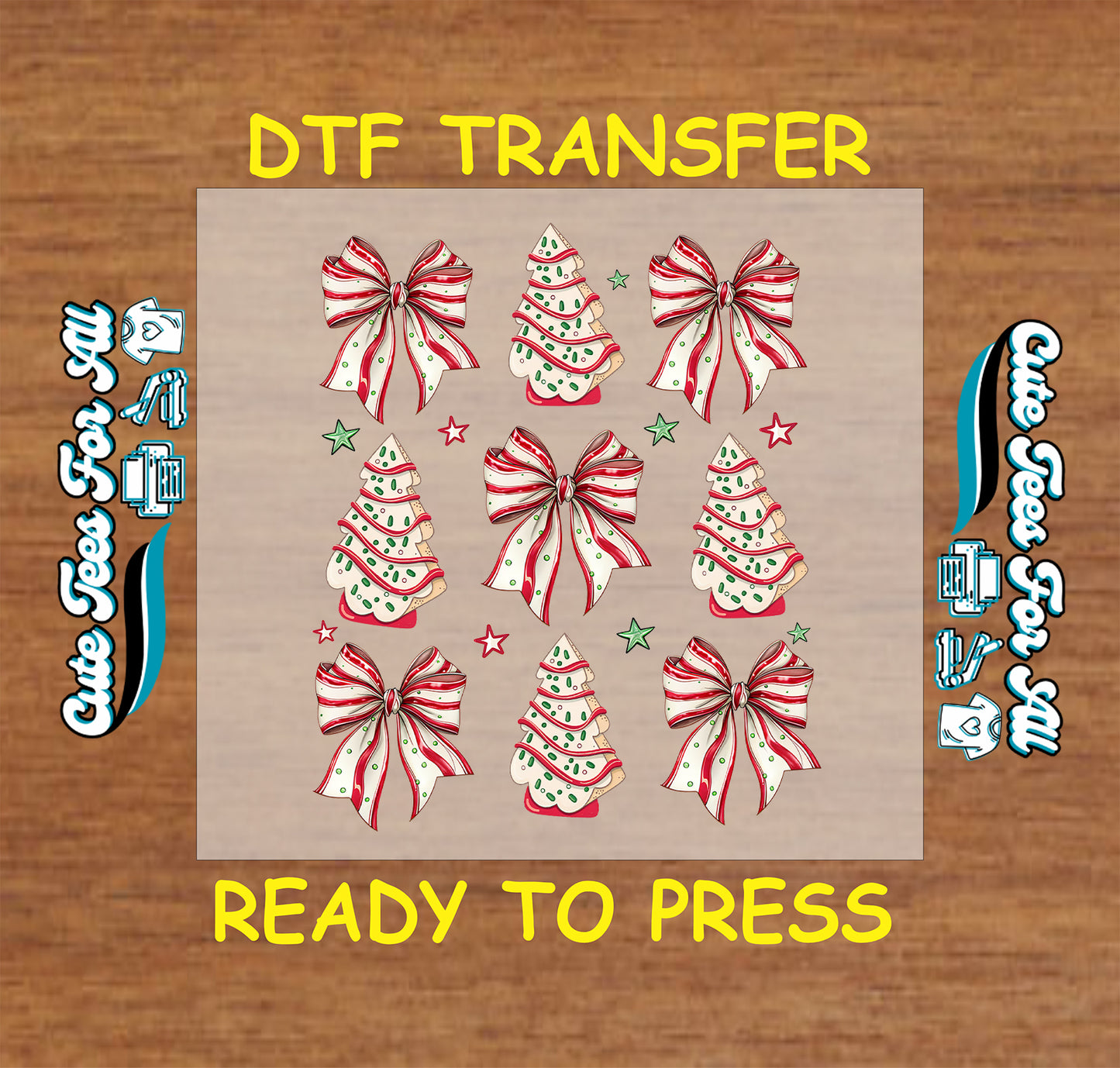 red bow and polka dot christmas tree pattern ready to press DTF iron on heat transfer for DIY shirts