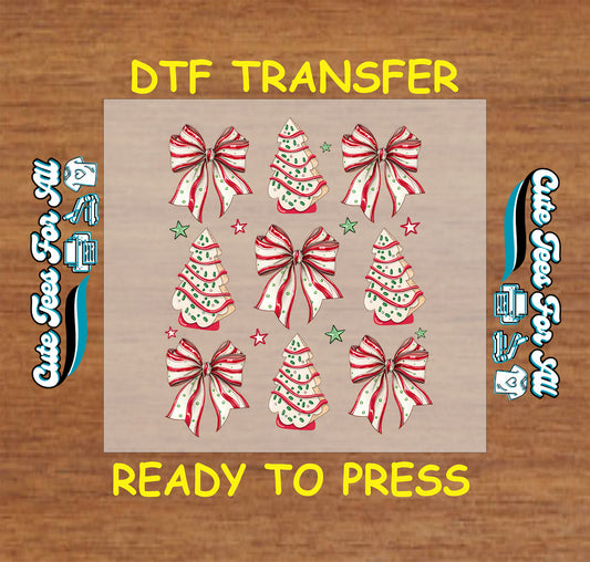 red bow and polka dot christmas tree pattern ready to press DTF iron on heat transfer for DIY shirts