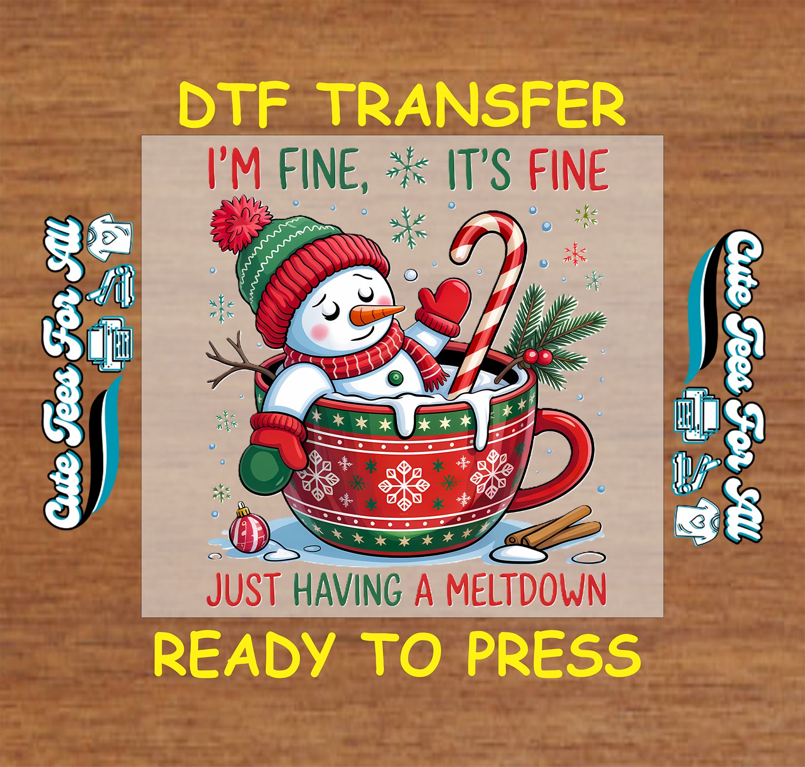 funny snowman meltdown christmas cocoa mug ready to press dtf iron on heat transfer for diy shirts