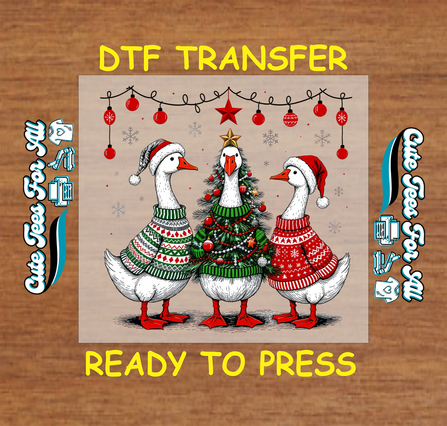 funny christmas geese in sweaters tree costume ready to press dtf iron on heat transfer for diy shirts