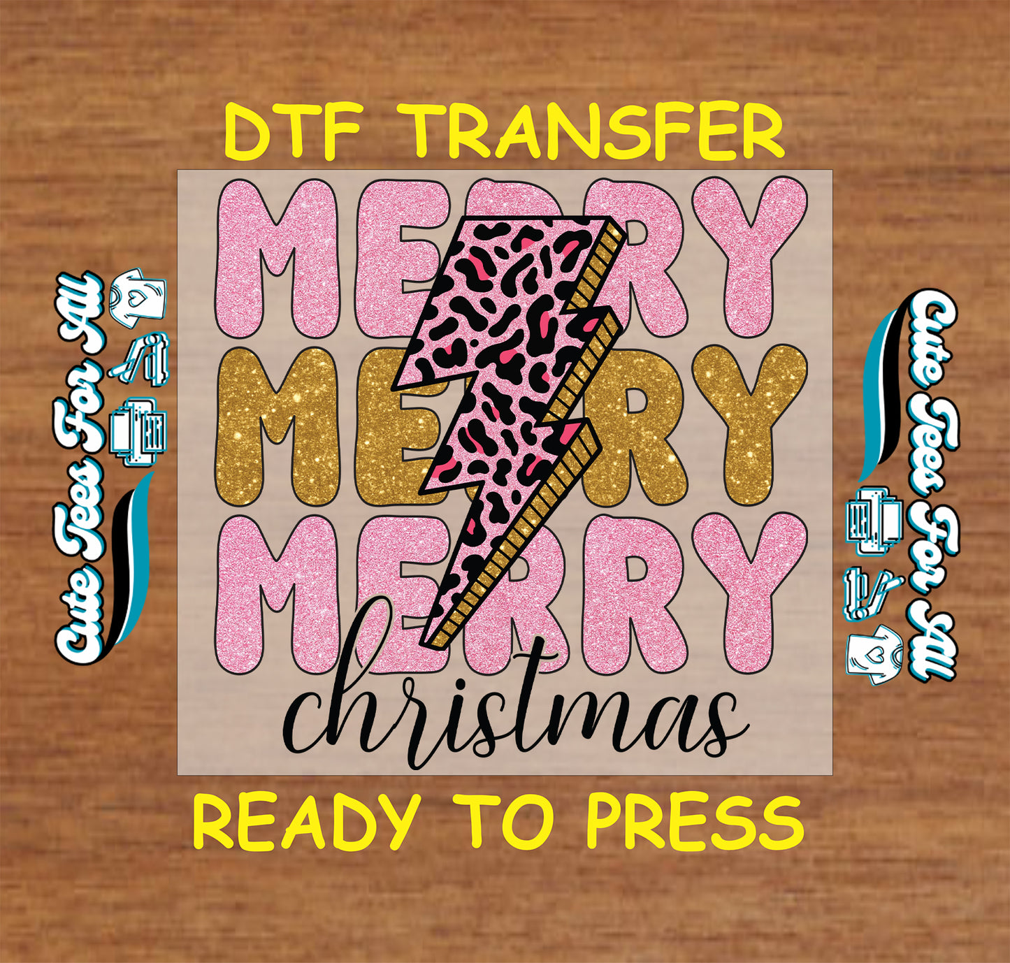 pink leopard lightning bolt merry christmas ready to press dtf iron on heat transfer for diy shirts