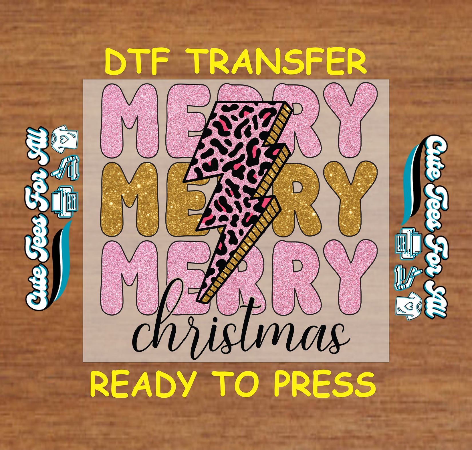 pink leopard lightning bolt merry christmas ready to press dtf iron on heat transfer for diy shirts