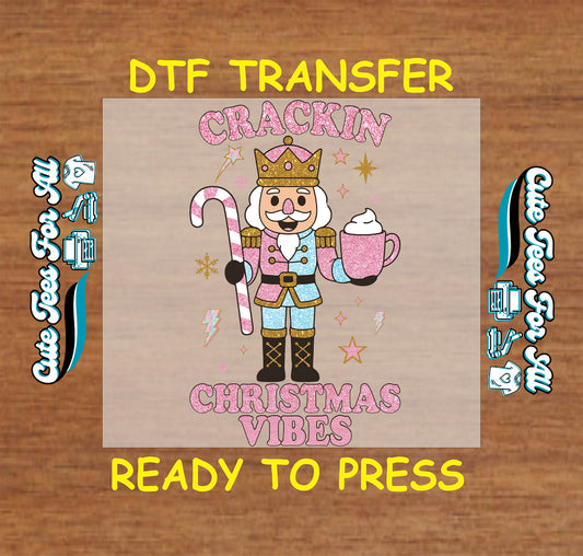 nutcracker with candy cane and cocoa cup ready to press dtf iron on heat transfer for diy shirts