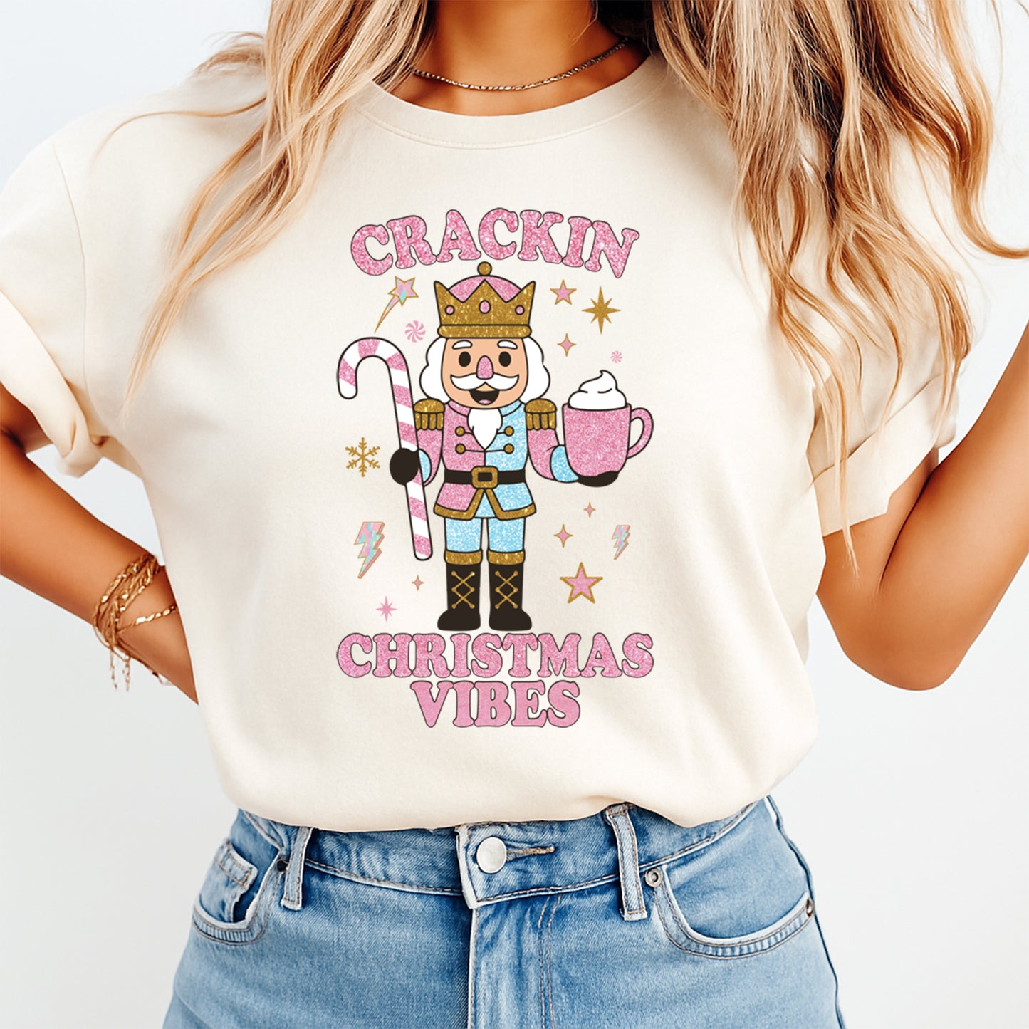 Christmas DTF Transfer – Crackin Nutcracker with Candy Cane & Cocoa Ready to Press Iron On Heat Transfer for DIY Shirts 11892