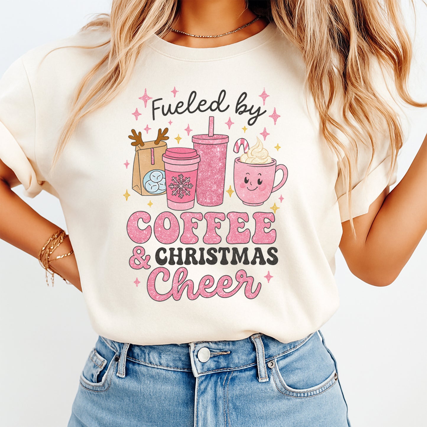 Christmas DTF Transfer – Fueled by Coffee & Christmas Cheer Ready to Press Iron On Heat Transfer for DIY Shirts 11899