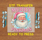 Christmas DTF Transfer – Merry Pinkmas Santa with Lightning Bolt Ready to Press Iron On Heat Transfer for DIY Shirts 11905