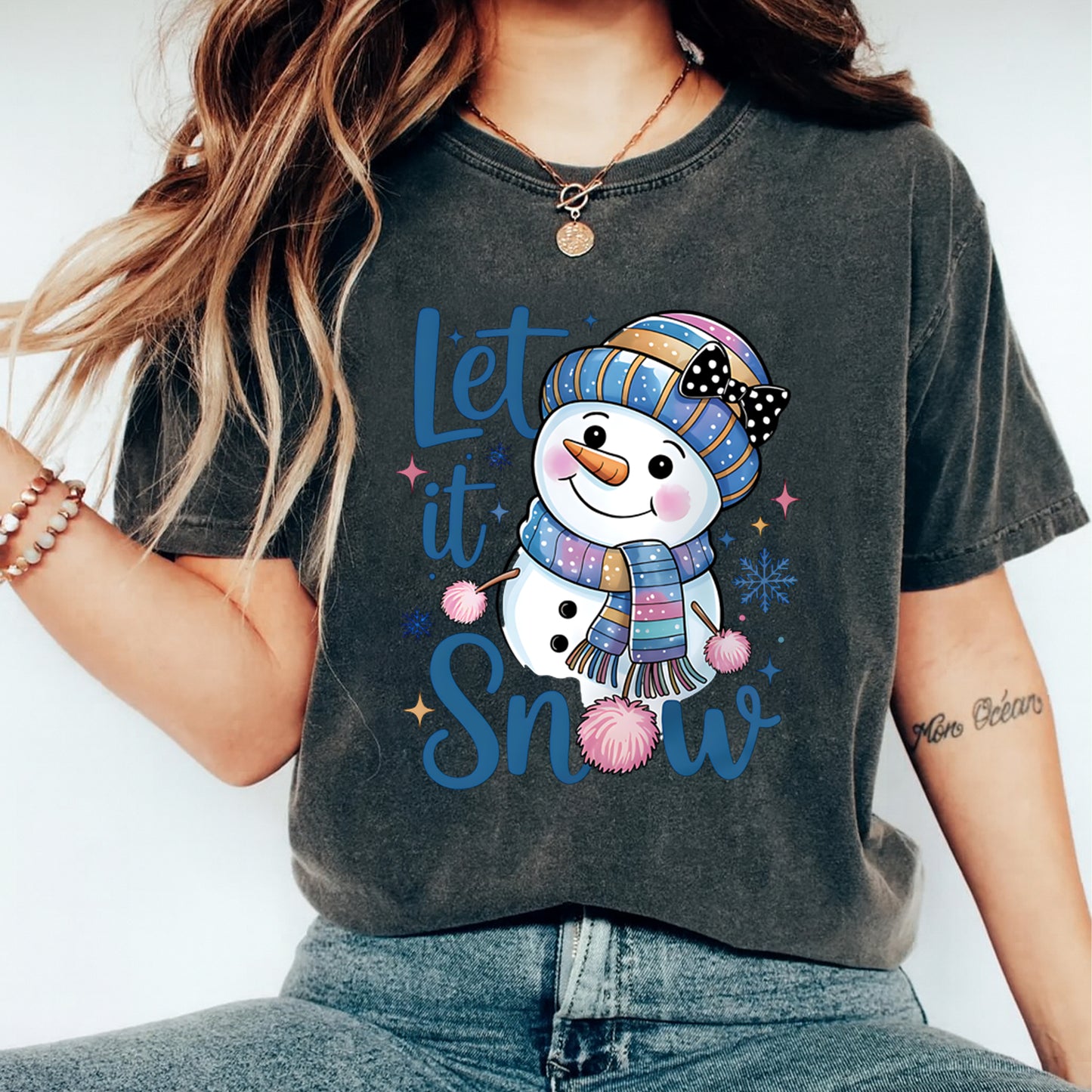 Christmas DTF Transfer – Cute Snowman Let It Snow Ready to Press Iron On Heat Transfer for DIY Shirts 11916