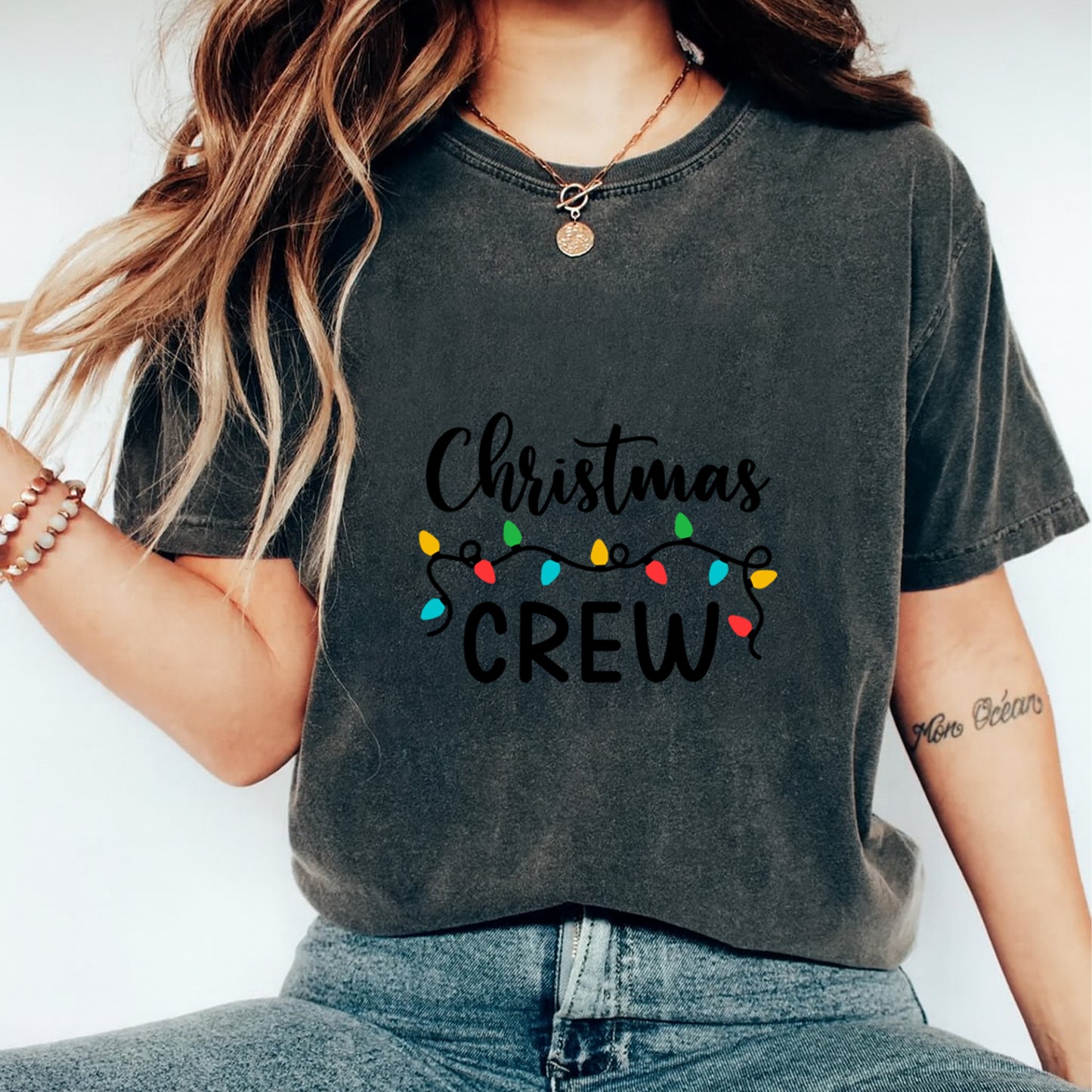 Christmas DTF Transfer – Christmas Crew Lights Ready to Press Iron On Heat Transfer for DIY Shirts 11918