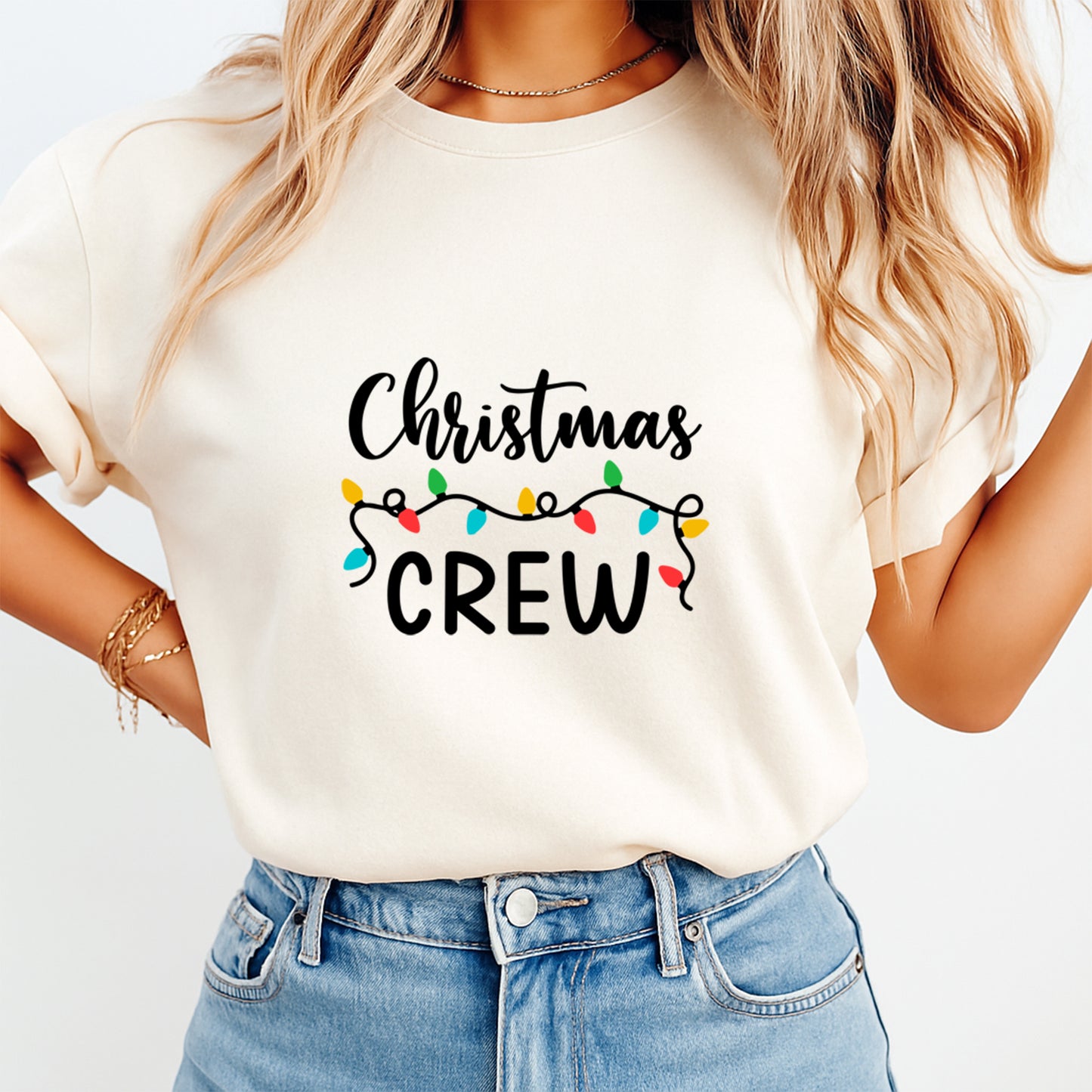 Christmas DTF Transfer – Christmas Crew Lights Ready to Press Iron On Heat Transfer for DIY Shirts 11918