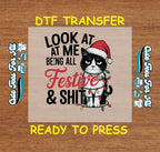 Funny Christmas DTF Transfer – Grumpy Cat Festive Humor Ready to Press Iron On Heat Transfer for DIY Shirts 11919