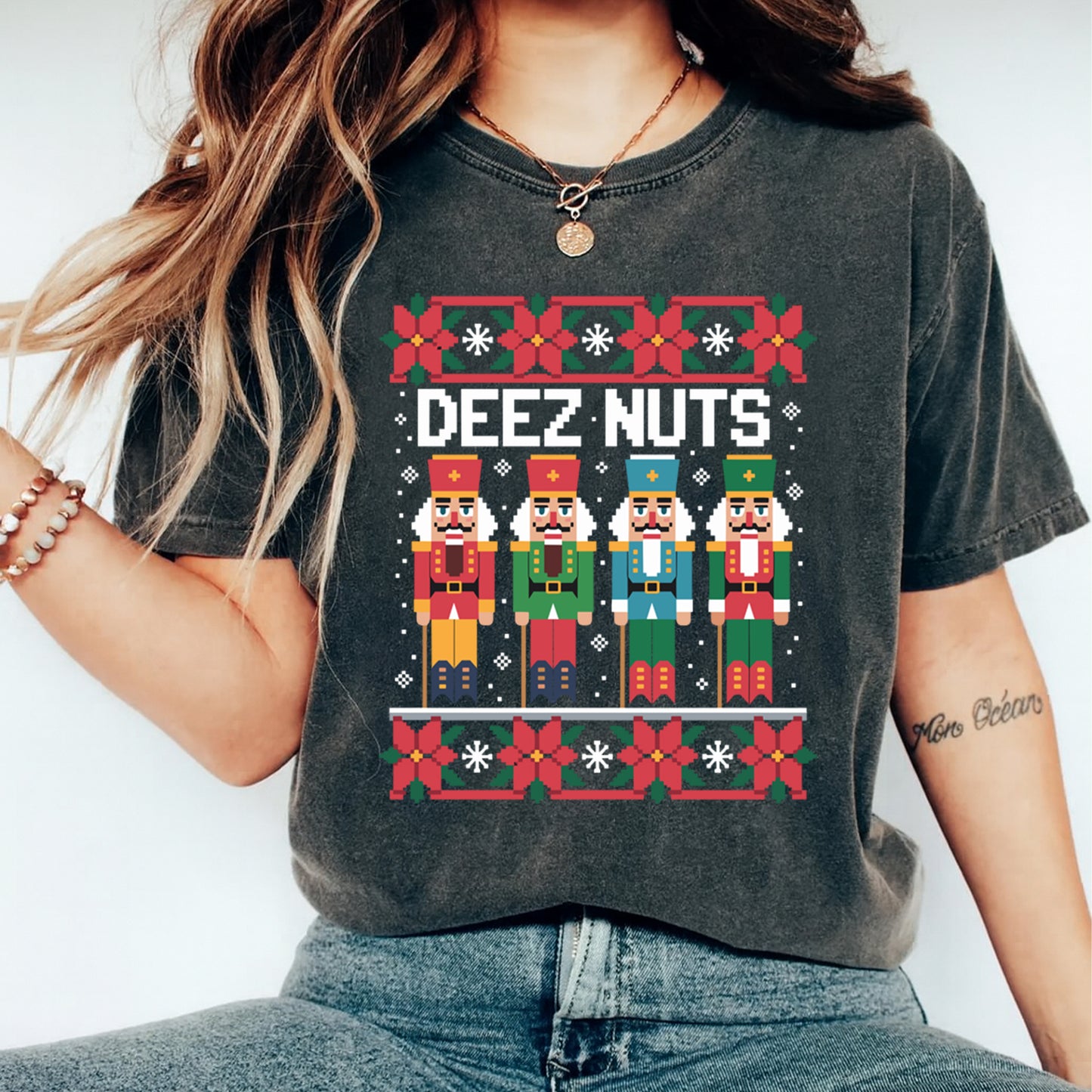 Funny Christmas DTF Transfer – Nutcracker Deez Nuts Ugly Sweater Ready to Press Iron On Heat Transfer for DIY Shirts 11928