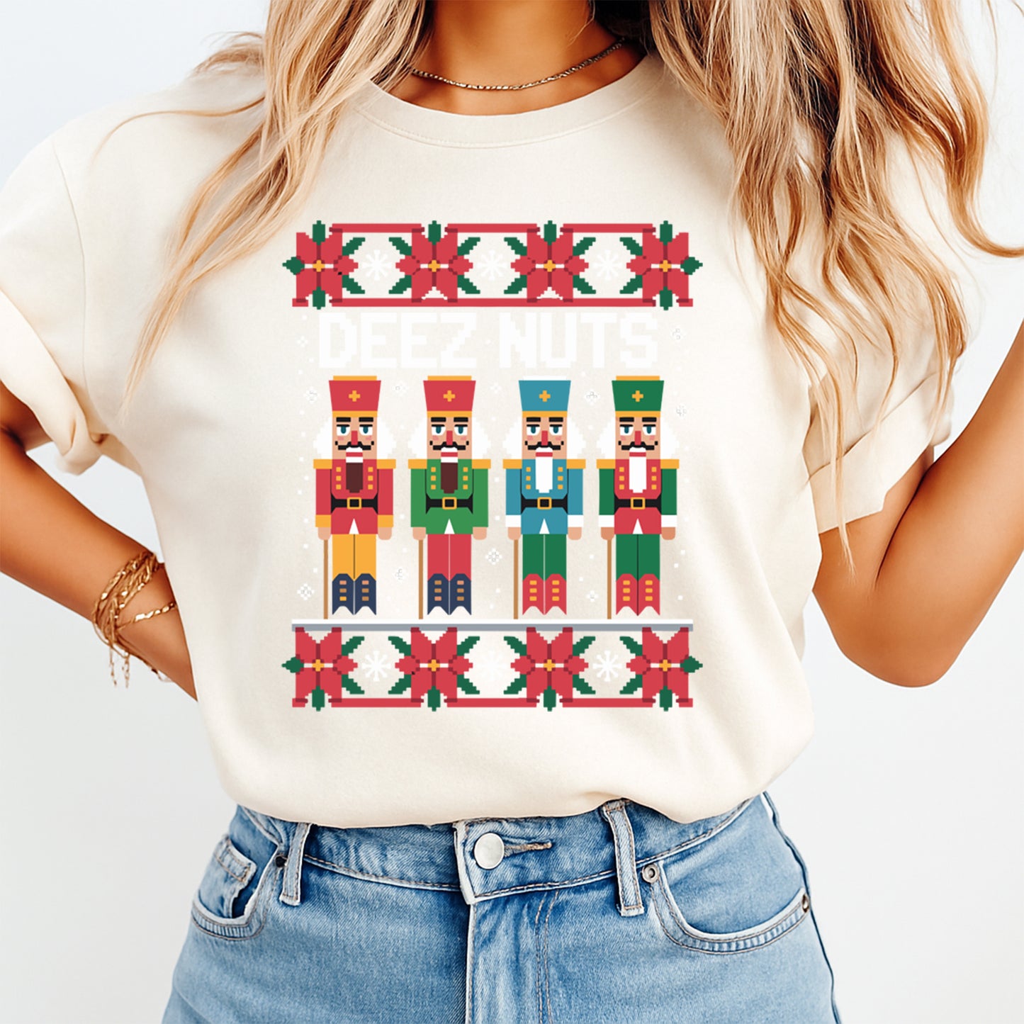 Funny Christmas DTF Transfer – Nutcracker Deez Nuts Ugly Sweater Ready to Press Iron On Heat Transfer for DIY Shirts 11928
