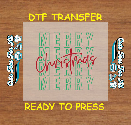 christmas dtf transfer red and green merry typography ready to press iron on heat transfer for diy shirts