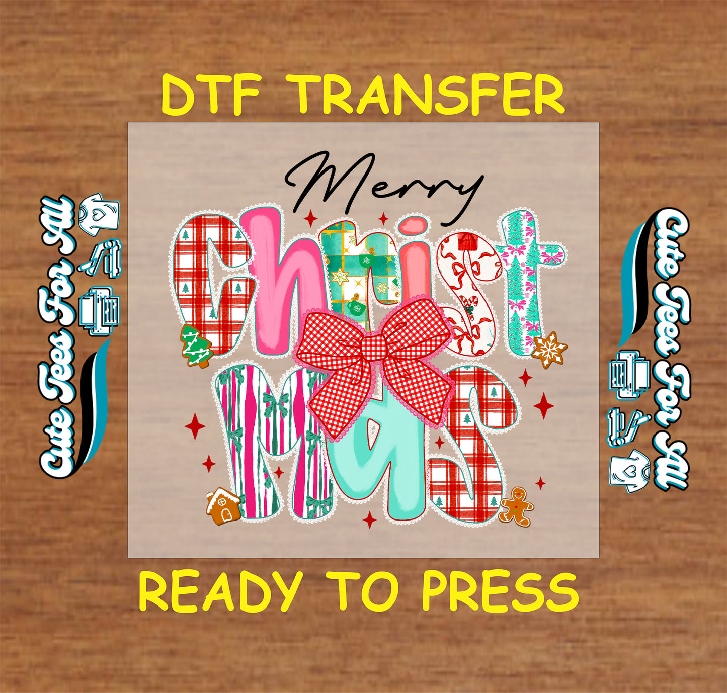christmas patchwork letters with red bow ready to press dtf iron on heat transfer for diy shirts 11931