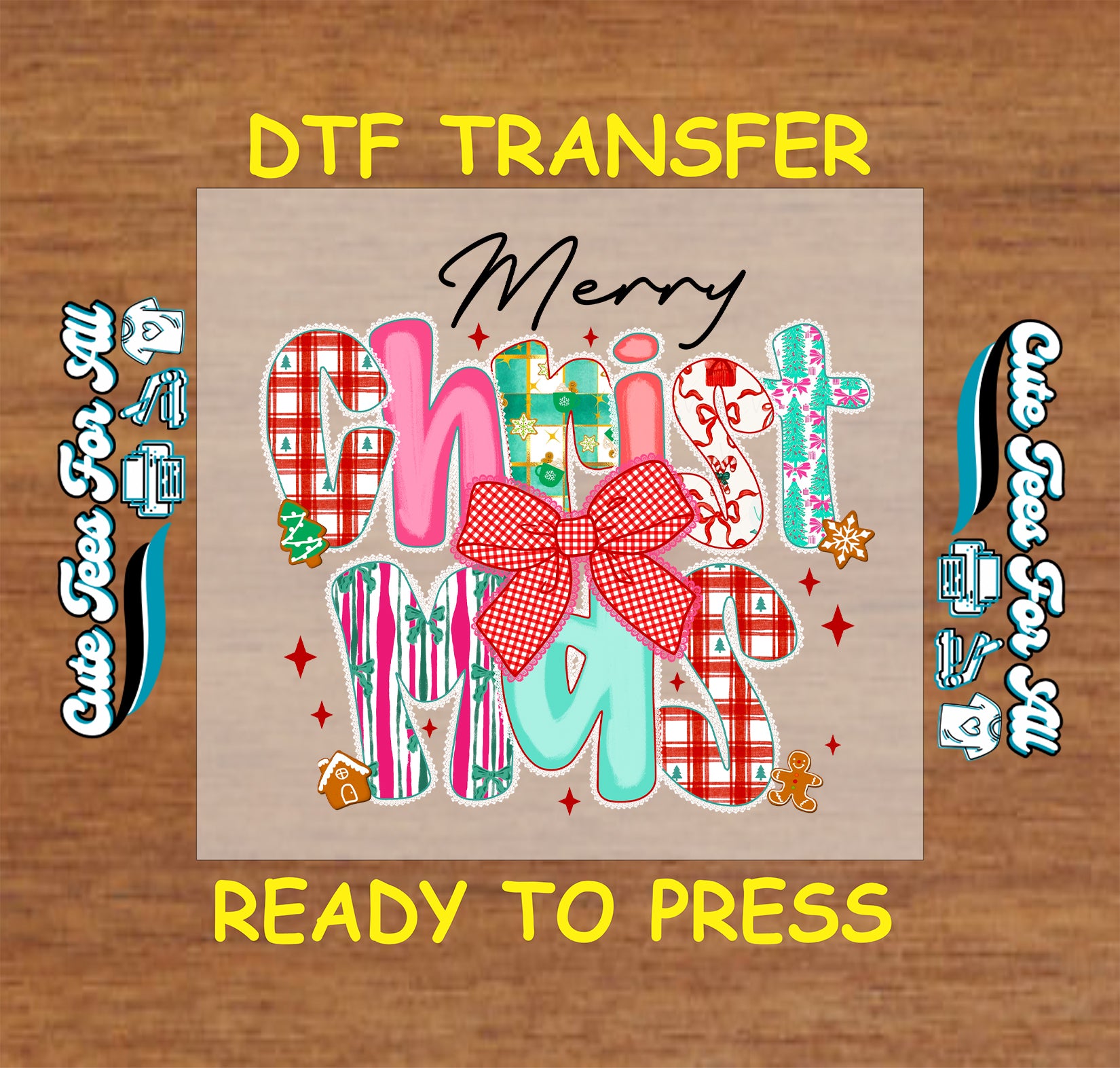 christmas patchwork letters with red bow ready to press dtf iron on heat transfer for diy shirts 11931