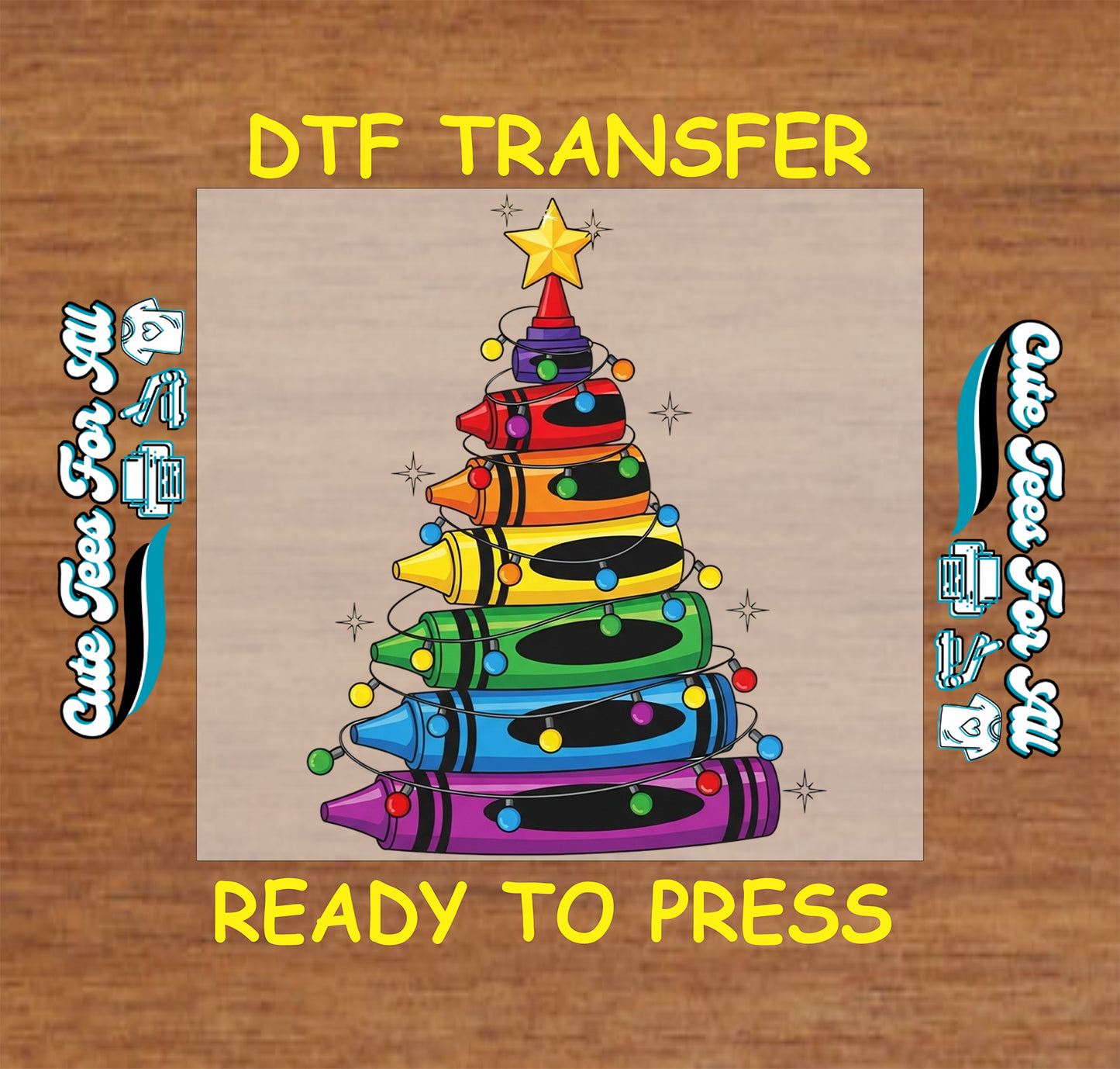 christmas rainbow crayon tree ready to press dtf iron on heat transfer for diy shirts 11932