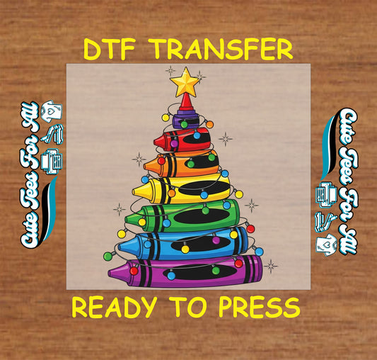 christmas rainbow crayon tree ready to press dtf iron on heat transfer for diy shirts 11932
