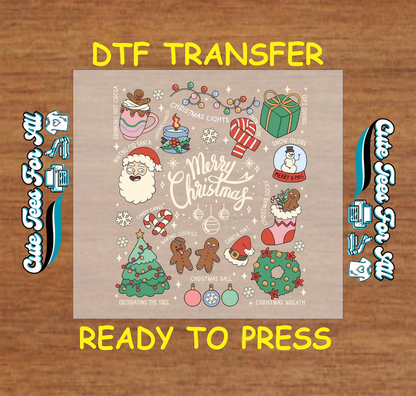 christmas icons merry lettering ready to press dtf iron on heat transfer for diy shirts 11933