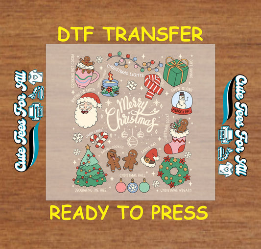 christmas icons merry lettering ready to press dtf iron on heat transfer for diy shirts 11933