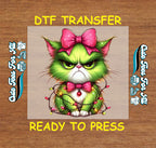 Christmas Grumpy Cat Bow Lights DTF Transfer – Ready to Press Iron On Heat Transfer for DIY Shirts 11934