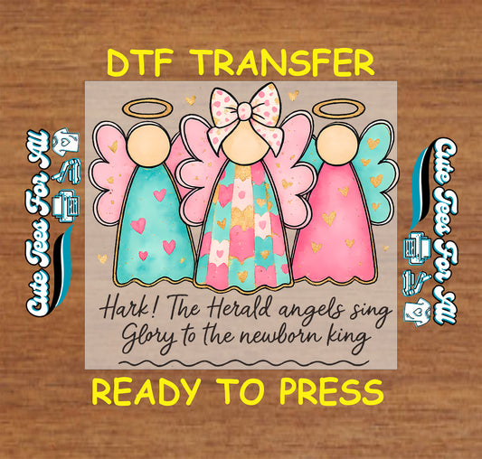 pastel christmas angel trio with hearts and bow ready to press dtf iron on heat transfer for diy shirts 11935