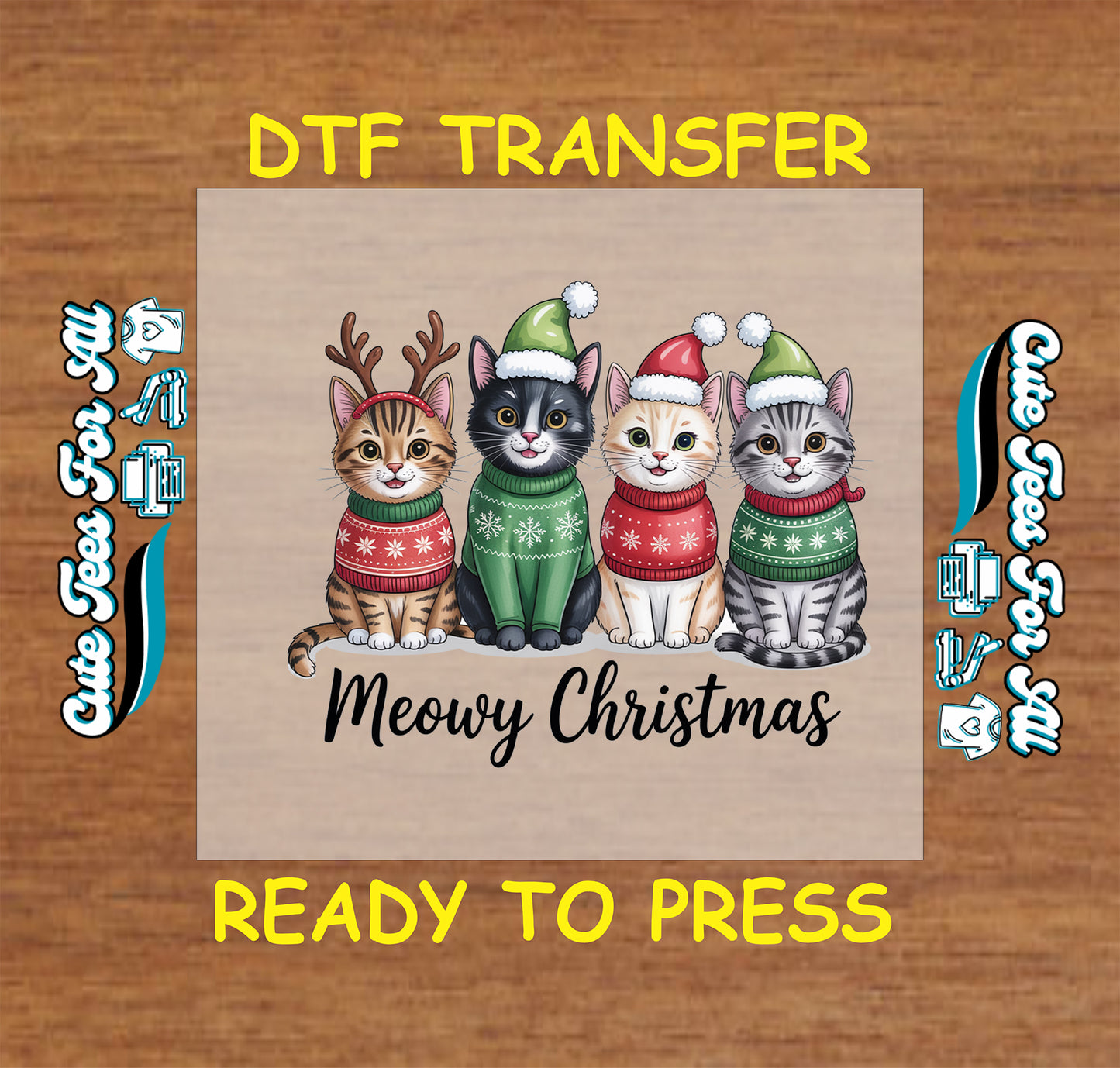 christmas cats in sweaters meowy christmas ready to press dtf iron on heat transfer for diy shirts 11936