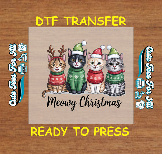 christmas cats in sweaters meowy christmas ready to press dtf iron on heat transfer for diy shirts 11936