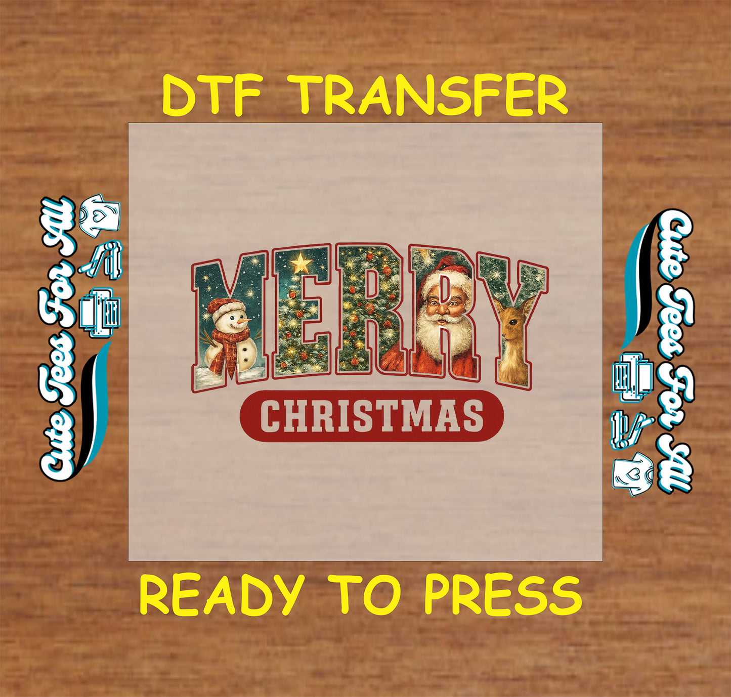 retro merry christmas letters snowman santa reindeer ready to press dtf iron on heat transfer for diy shirts 11939