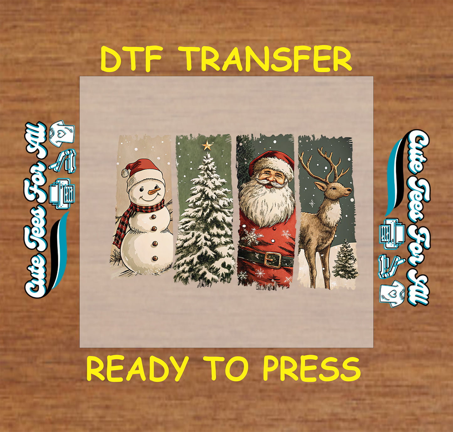 retro christmas panel snowman tree santa reindeer ready to press dtf iron on heat transfer for diy shirts 11940
