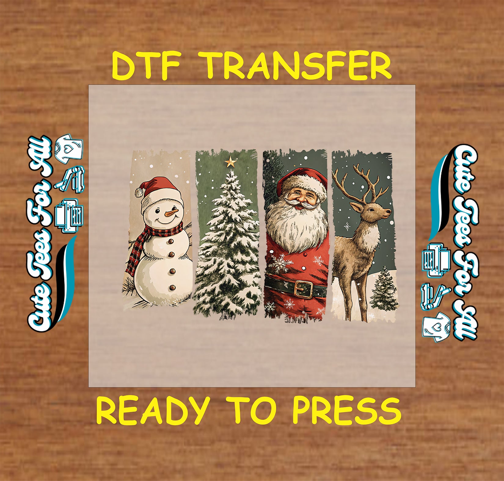 retro christmas panel snowman tree santa reindeer ready to press dtf iron on heat transfer for diy shirts 11940