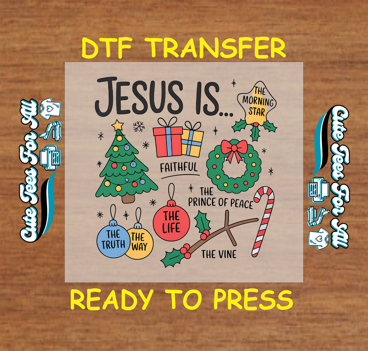 christmas faith jesus names ornaments wreath tree ready to press dtf iron on heat transfer for diy shirts 11941