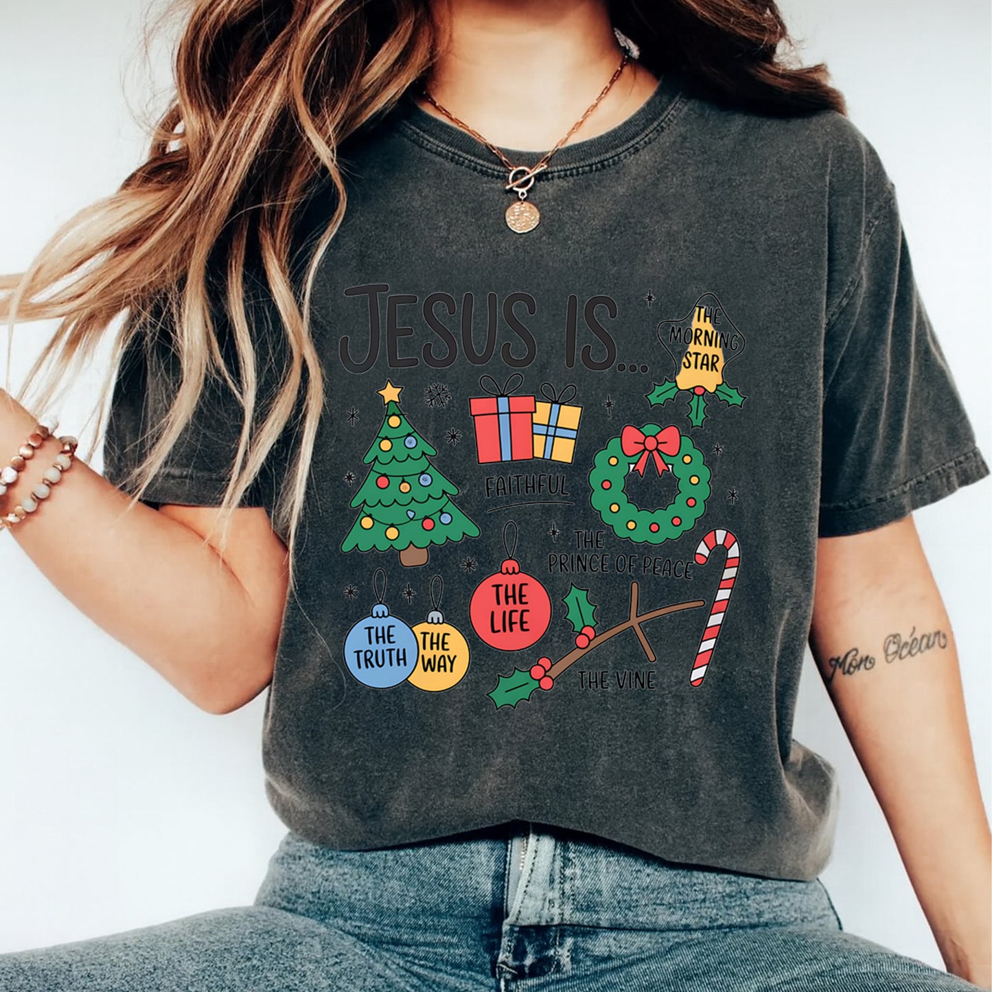 Christmas Faith Jesus Names DTF Transfer – Ready to Press Iron On Heat Transfer for DIY Shirts 11941