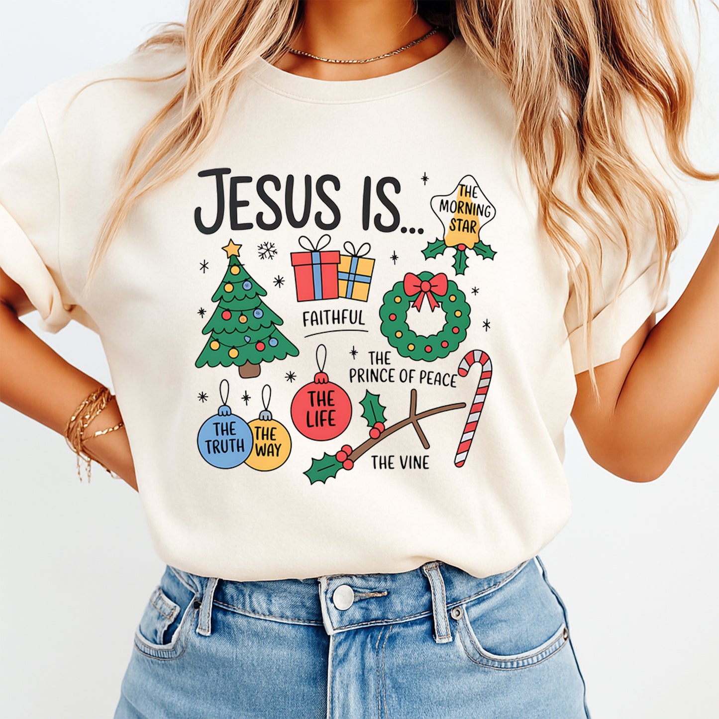 Christmas Faith Jesus Names DTF Transfer – Ready to Press Iron On Heat Transfer for DIY Shirts 11941