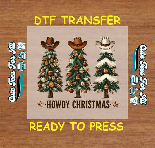 western christmas trees with cowboy hats howdy christmas ready to press dtf iron on heat transfer for diy shirts 11942