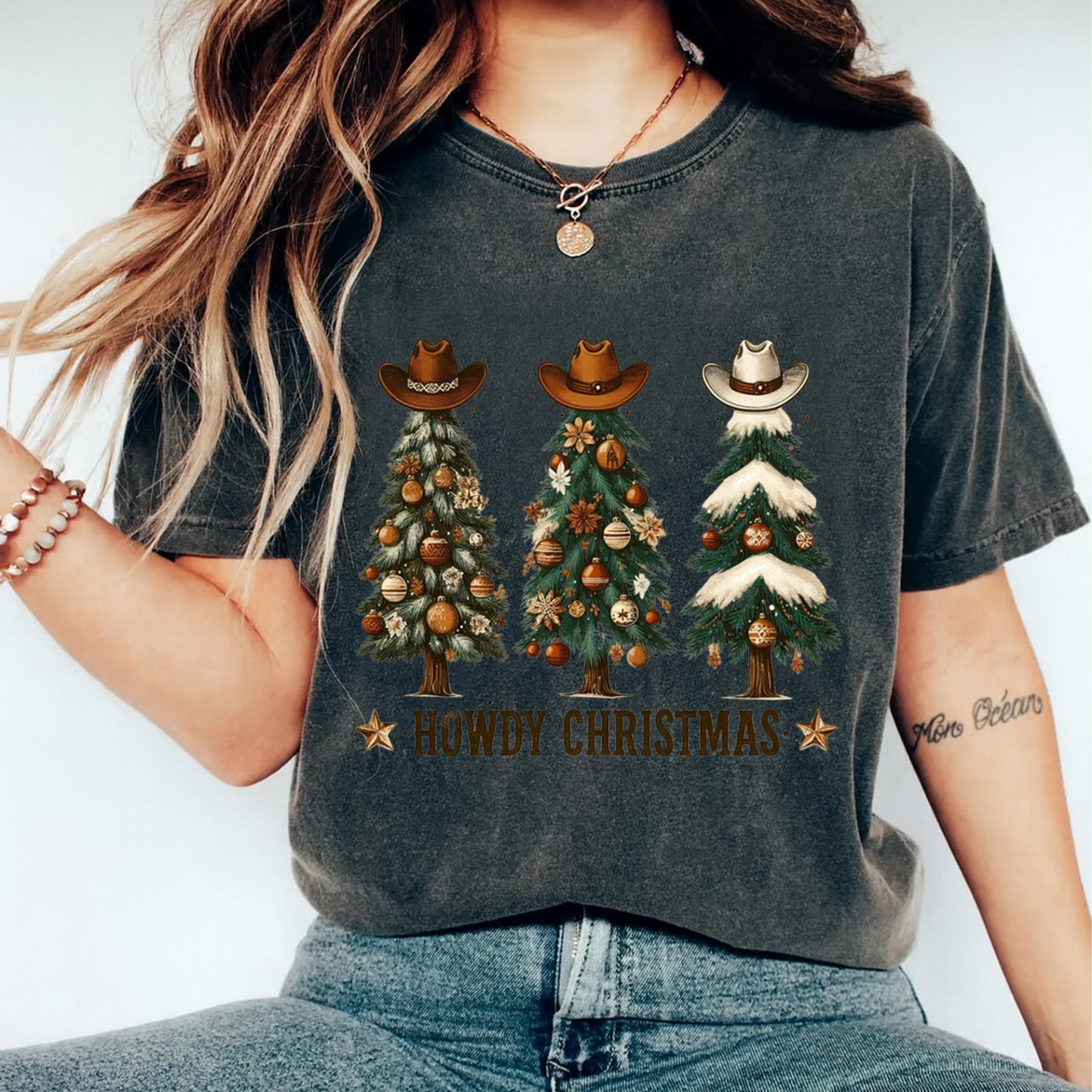 Christmas Western Howdy Trees DTF Transfer – Ready to Press Iron On Heat Transfer for DIY Shirts 11942