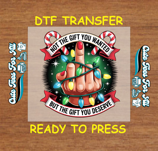 Christmas middle finger wrapped in holiday lights ready to press dtf iron on heat transfer
