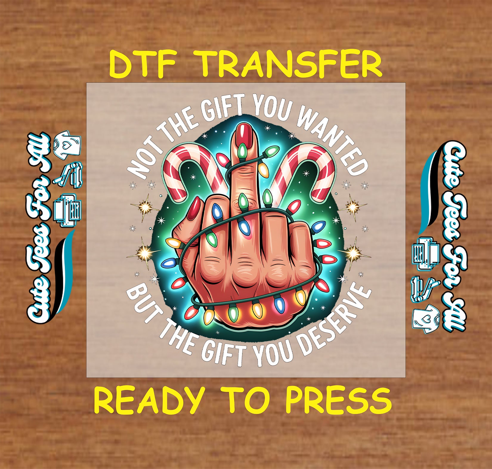 christmas middle finger candy cane lights ready to press dtf iron on heat transfer